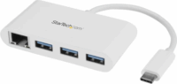 Startech HB30C3A1GEA USB C apa - 3x USB A + RJ45 anya adapter - Fehér