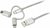 Startech USB-A - Lightning + USB-C + Micro USB (apa - apa) töltőkábel 1m - Fehér