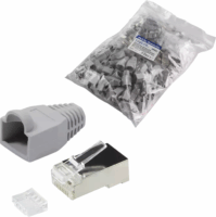LogiLink RJ45 UTP Cat6 árnyékolt csatlakozó törésgátlóval - Szürke (100db)