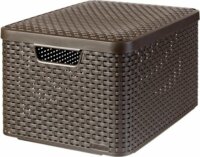 Curver "Style L" Rattan Műanyag Tárolókosár Tetővel 30L - Sötétbarna