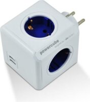 Allocacoc PowerCube Original Elosztó (4 aljzat + 2 USB csatlakozó) - Fehér-kék