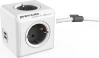 Allocacoc PowerCube Extended Elosztó (4 aljzat + 2 USB csatlakozó) 1.5 m kábel - Fehér-szürke