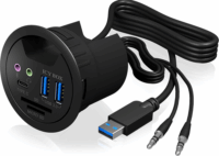 IcyBox USB 3.0 Hub (2+1 port + audió + SD reader) Fekete