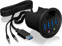 IcyBox USB 3.0 Asztali Hub (4 port + 1x audio input + 1x audio output) Fekete