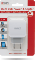 Delight Hálózati 2x USB adapter (5V / 2.1A) Fehér