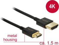 Delock 84777 Nagysebességű HDMI-kábel Ethernettel - HDMI-A apa > HDMI Mini-C- apa 1.5 m Fekete