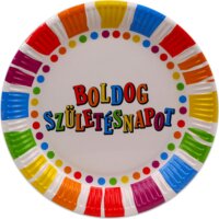 Papírtányér 23cm - "Boldog Születésnapot!" Színes csíkos (6 db)