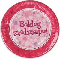 Boldog Születésnapot pink papírtányér 23 cm - 6 darabos