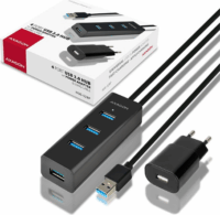 Axagon HUE-S2BP USB3.0 Gyorstöltő HUB (4 port) Tápegységgel Fekete