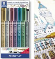 Staedtler 1-2 mm Dekormarker kúpos - 6 különböző metál szín ajándék fekete tusfilccel (7 db)