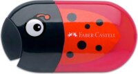 Faber-Castell 183526 Katicás dupla tartályos hegyező és radír - Piros/Fekete