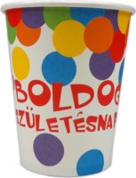 Boldog születésnapot feliratos papírpohár 250 ml - Konfetti mintás ( 6 db / csomag )