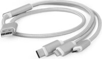 Gembird CC-USB2-AM31-1M-S USB A apa - Lightning + MicroUSB apa + USB-C apa Töltőkábel 1m - Ezüst