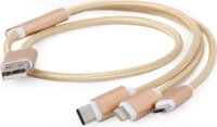 Gembird CC-USB2-AM31-1M-G USB A apa - Lightning + MicroUSB apa + USB-C apa iPhone Töltőkábel 1m - Arany