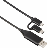 Hama 135745 4in1 USB apa - USB-C + MicroUSB +OTG Adat és töltőkábel 1m - Fekete