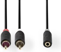 Nedis CABW22255AT02 2x RCA apa - 3.5mm Jack anya kábel 0.2m - Fekete