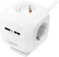 LogiLink Power cube Multifunkciós elosztó: 4 aljzat + 2x USB kimenet 1.4m Fehér