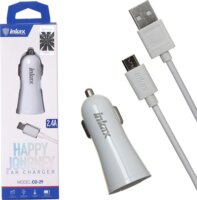 Inkax Autós 2xUSB töltő + micro usb kábel 1m - Fehér