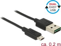Delock 84804 Kétirányú USB-A - Kétirányú Micro USB (apa - apa) kábel 0.2m - Fekete