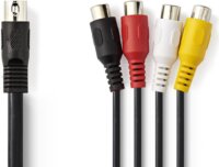 Nedis DIN 5pin apa - 4x RCA anya kábel 0.2m - Fekete