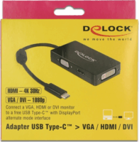 Delock USB-C apa > (VGA + HDMI + DVI) anya Adapter - Fekete