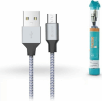 Devia Tube USB - MicroUSB Textil Adat- és töltőkábel 1m - Ezüst/Fekete