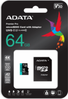 ADATA 64GB Premier Pro MicroSDXC UHS-I U3 CL 10 memóriakártya + Adapter