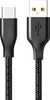 Cellect Szövetborítású USB apa - USB-C apa Adat- és töltőkábel 1m - Fekete