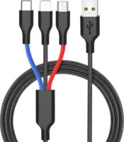 Cellect 3in1 USB apa - (MicroUSB + USB-C + Lightning) apa iPhone töltőkábel 1.2m - Fekete