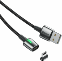 Baseus Magnetic Zinc USB-A apa - Mágneses Lightning apa Adat- és töltőkábel 1m - Fekete