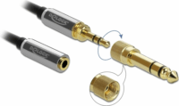 Delock JACK - JACK Sztereó hosszabbító kábel 6.35 mm csavaros adapterrel 3m (3.5mm 3 pólusú apa  anya)