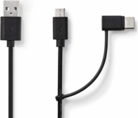 Nedis 2in1 USB-A apa - (MicroUSB + USB-C) apa Szinkronizáló- és töltőkábel 1m - Fekete