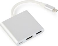 Gembird USB-C apa - USB-C anya + USB 3.0-A anya + HDMI anya adapter Ezüst