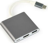 Gembird USB-C apa - USB-C anya + USB 3.0-A anya + HDMI anya adapter Asztroszürke