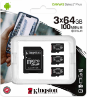 Kingston 3x64GB Canvas Select Plus microSDXC UHS-I CL10 memóriakártya + Adapter