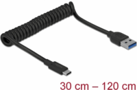 DeLOCK USB-A apa - USB-C apa Spirálkábel 1.2m - Fekete
