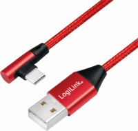 LOGILINK USB apa - USB-C 90° apa Adat- és töltőkábel 1m - Piros