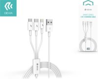 Devia Smart Series 3in1 USB apa - Lightning/MicroUSB/USB-C apa Adat- és töltőkábel 1.2m - Fehér