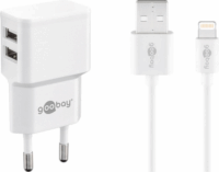 goobay Hálózati 2xUSB töltő 12W + USB - USB-C kábel - Fehér