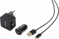 Sencor SCO 516-000BK USB töltő szett: autós töltő + hálózati töltő + USB - MicroUSB töltőkábel