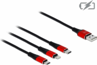 DeLOCK 3in1 USB-A apa - Lightning apa + MicroUSB-B apa + USB-C apa Töltőkábel 1m - Fekete