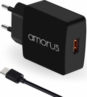 Amorus K6 Hálózati USB töltő (5V / 3000mA) + USB - USB-C töltőkábel - Fekete