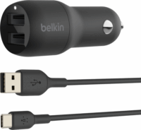 Belkin Autós 2xUSB töltő 24W + USB - USB-C töltőkábel - Fekete