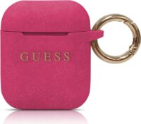 GUESS Apple AirPods / AirPods 2 Szilikon tok - Magenta csillámporos