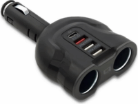 Qoltec Autós 2xUSB + USB QC 3.0 + USB-C + 2x szivargyújtó töltő 52W Fekete