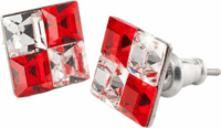 Art Crystella Fülbevaló négyzet alakú piros-fehér SWAROVSKI® kristállyal