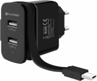 Platinet Hálózati 2xUSB + MicroUSB töltő (5V / 3400mA) Fekete