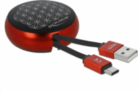 Delock USB 2.0-A apa - USB-C 2.0-C apa Adat- és töltőkábel tokba visszahúzható - Fekete/Piros
