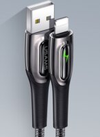 USAMS SJ469USB01 USB apa - Lightning apa Okos szövet borítású töltőkábel 1.2m - Fekete