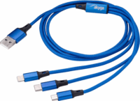 Akyga USB-A apa - MicroUSB-B apa + USB-C apa + Lightning apa Adat- és töltőkábel 1.2m - Kék